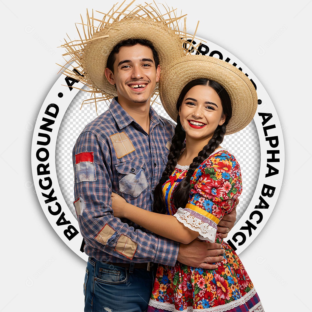 Personagens 3D Casal Caipira Festa Junina para Composição PSD
