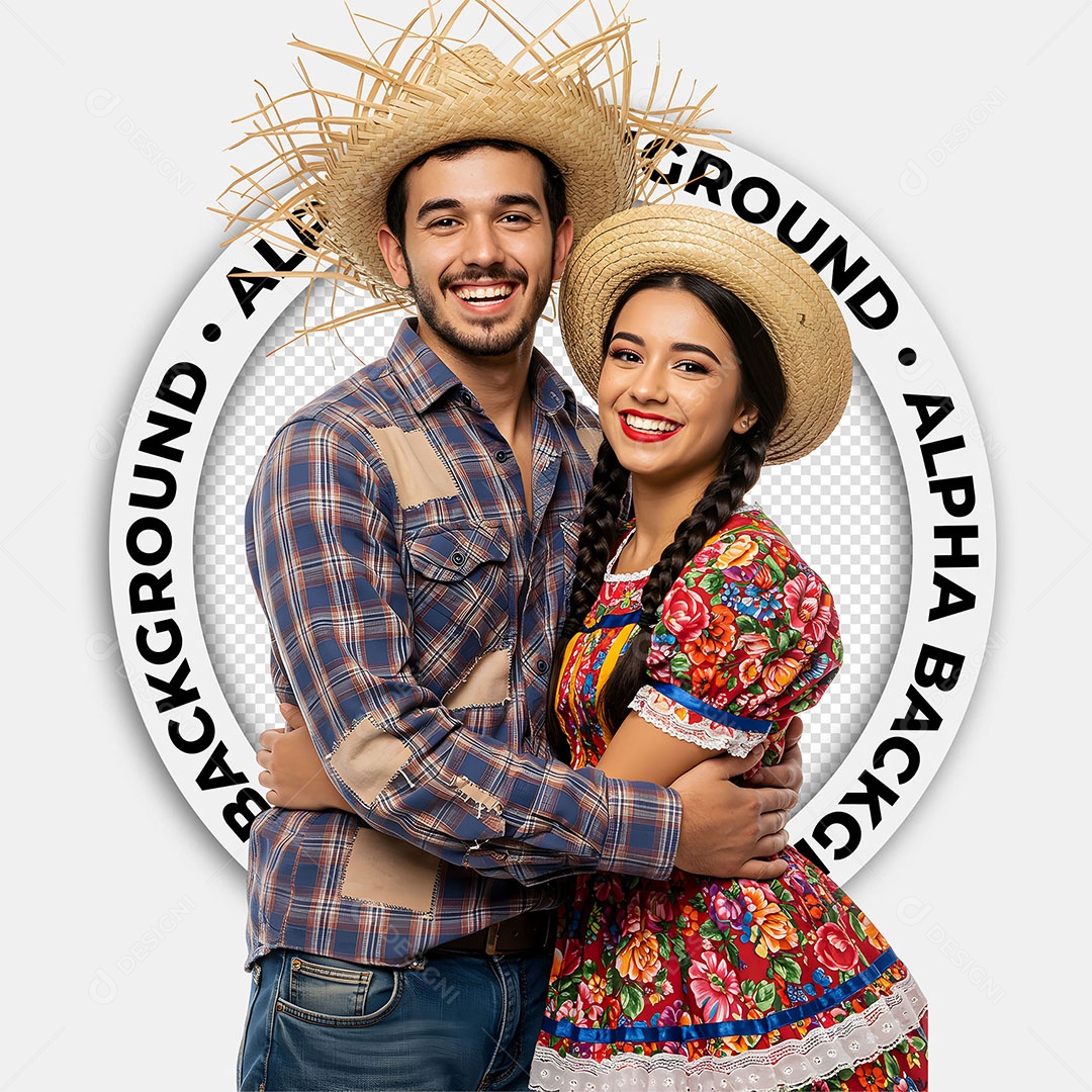 Personagens 3D Casal Caipira Festa Junina para Composição PSD