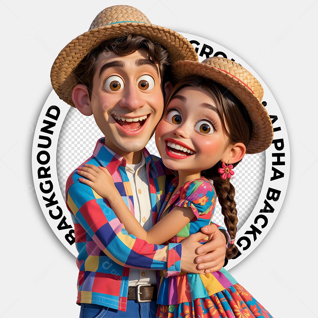Personagens 3D Casal Caipira Festa Junina para Composição PSD