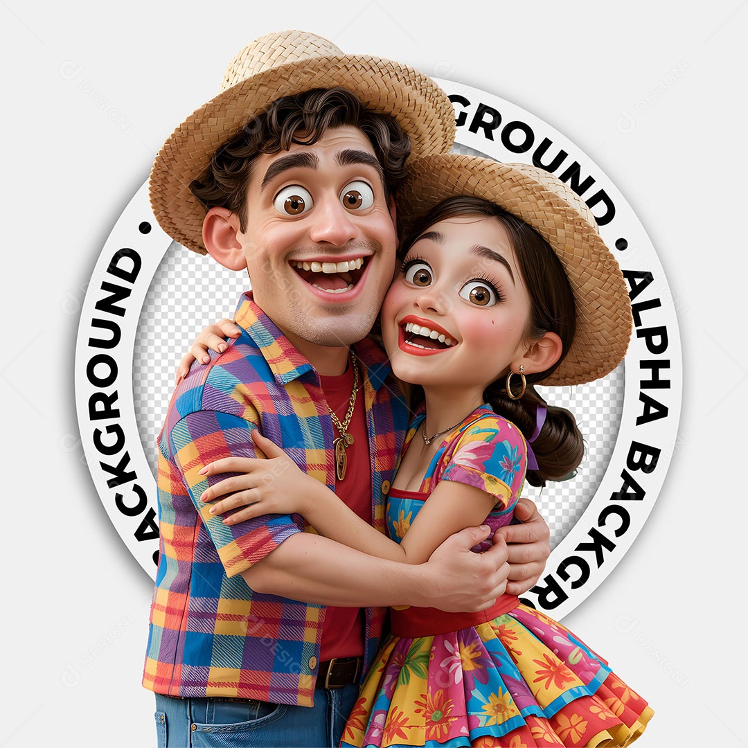 Personagens 3D Casal Caipira Festa Junina para Composição PSD