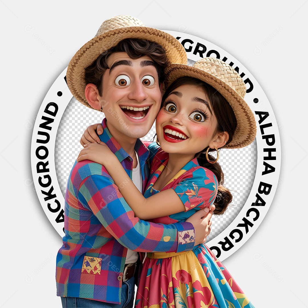 Personagens 3D Casal Caipira Festa Junina para Composição PSD