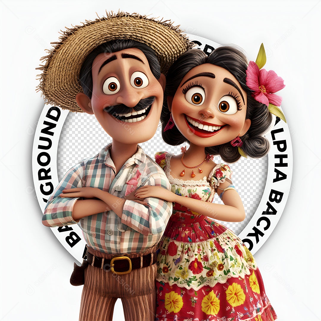 Personagens 3D Casal Caipira para Composição PSD