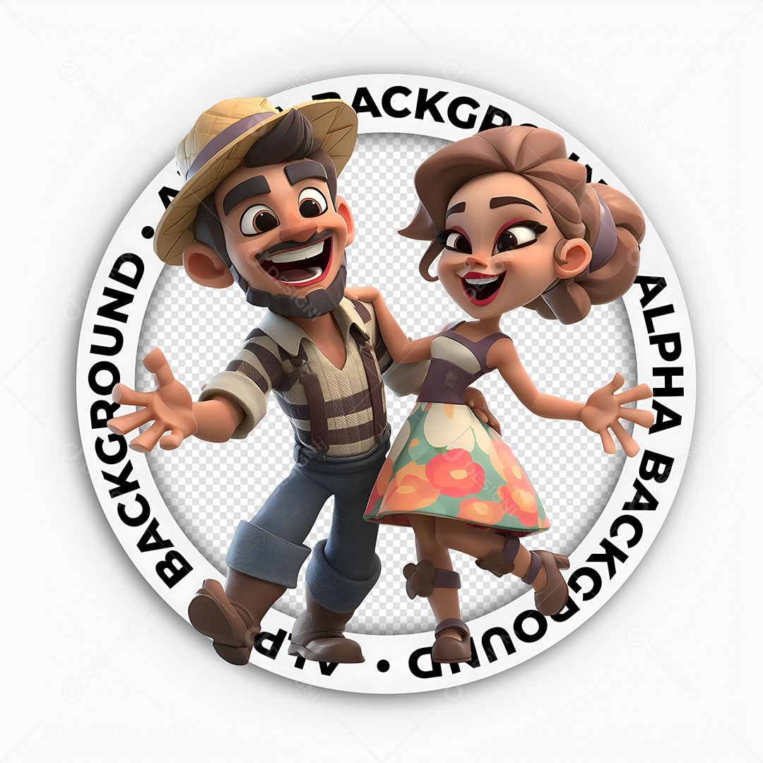 Personagens 3D Casal Caipira para Composição PSD