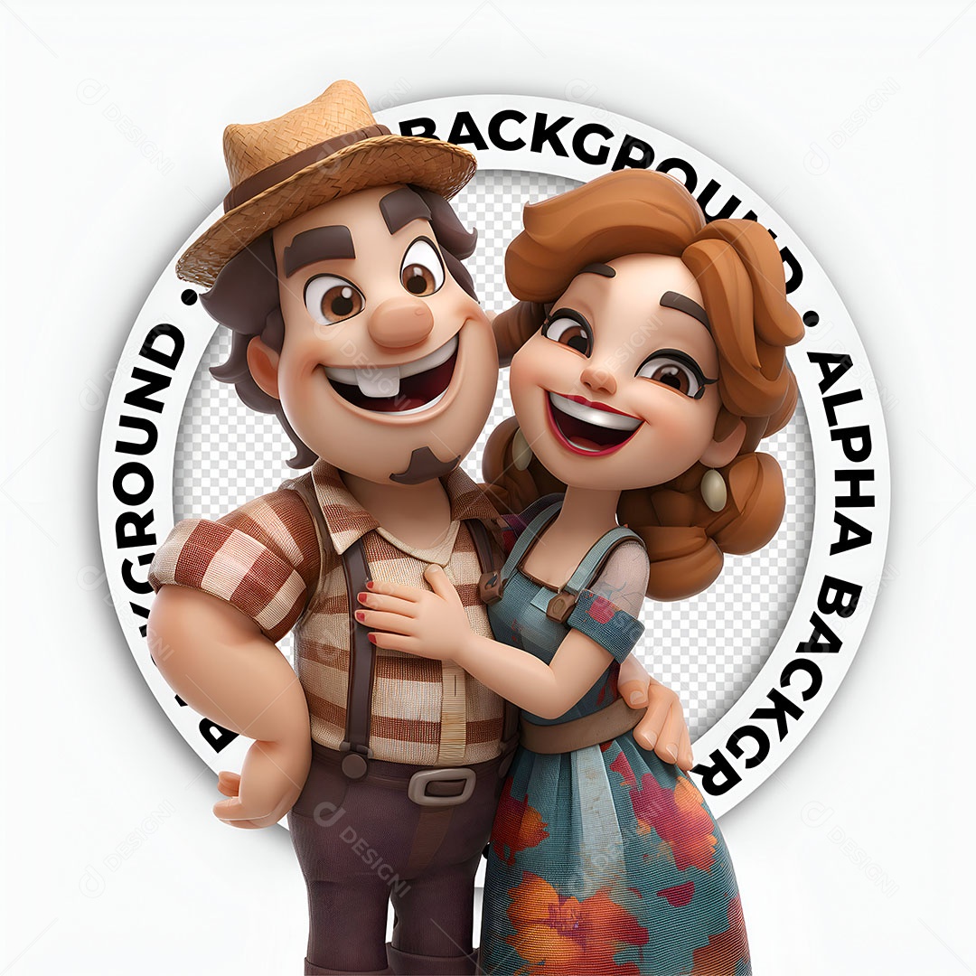 Personagens 3D Casal Caipira para Composição PSD