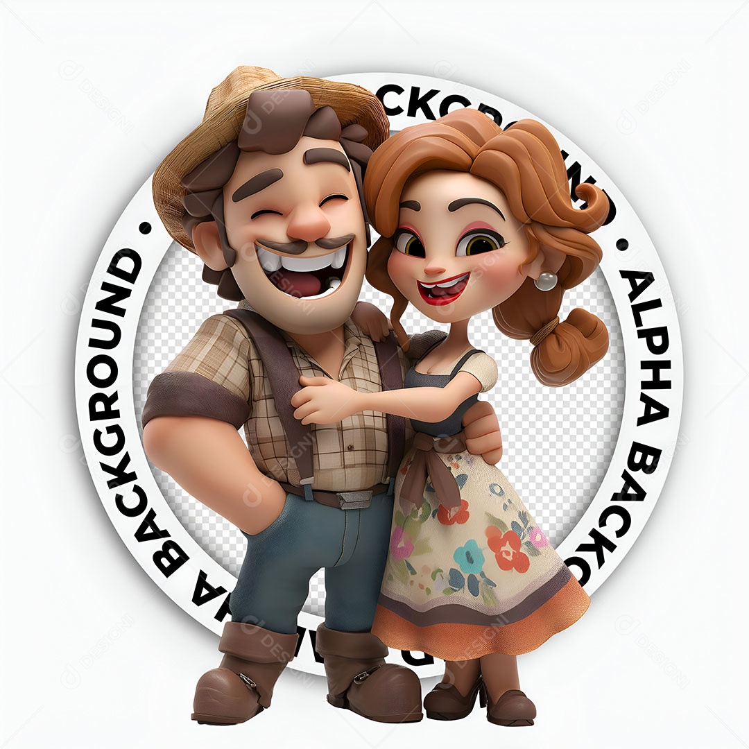 Personagens 3D Casal Caipira para Composição PSD