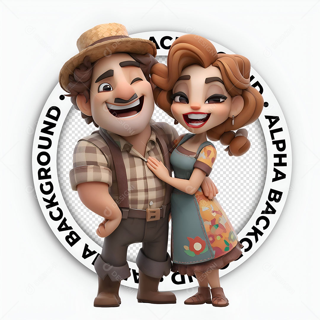 Personagens 3D Casal Caipira para Composição PSD
