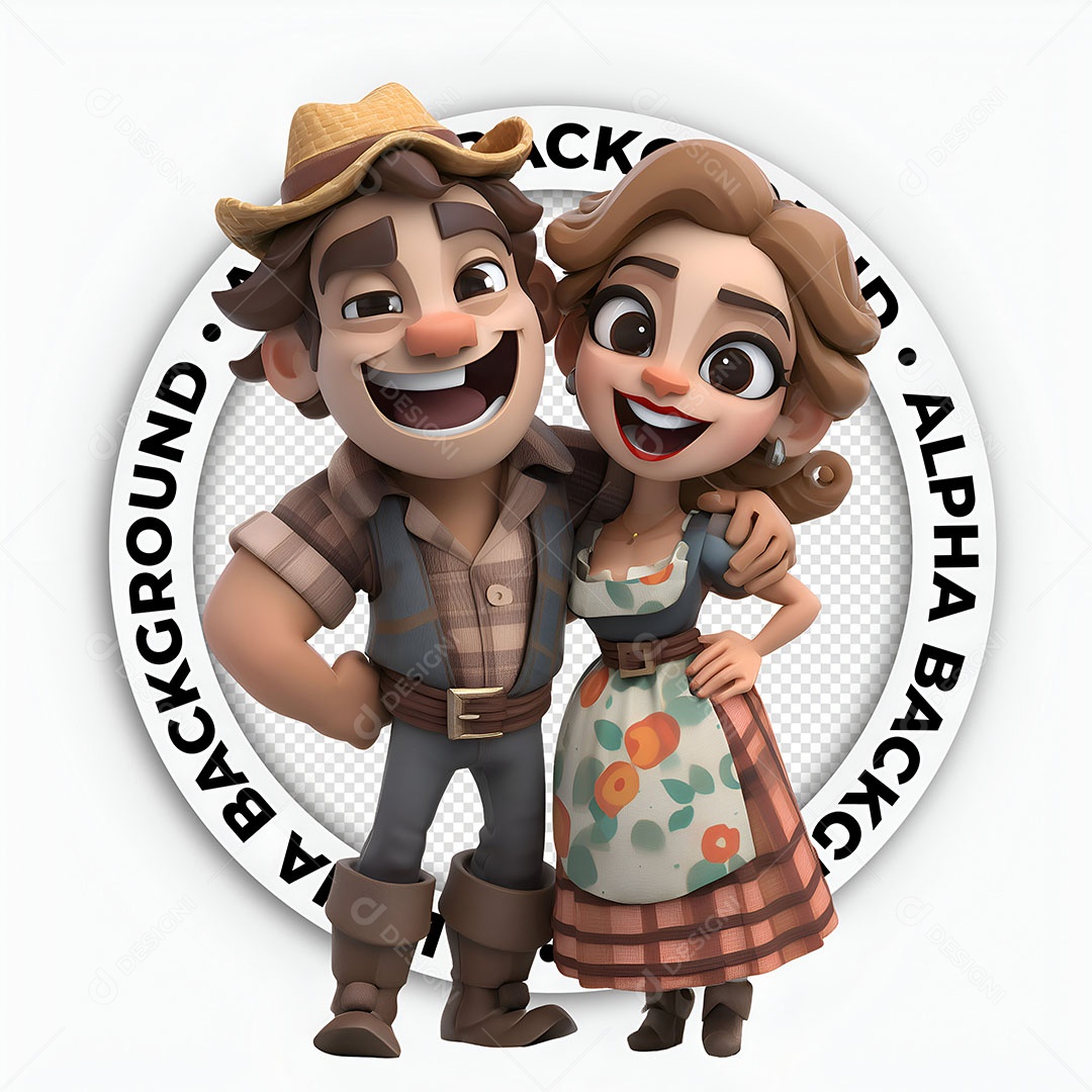 Personagens 3D Casal Caipira para Composição PSD