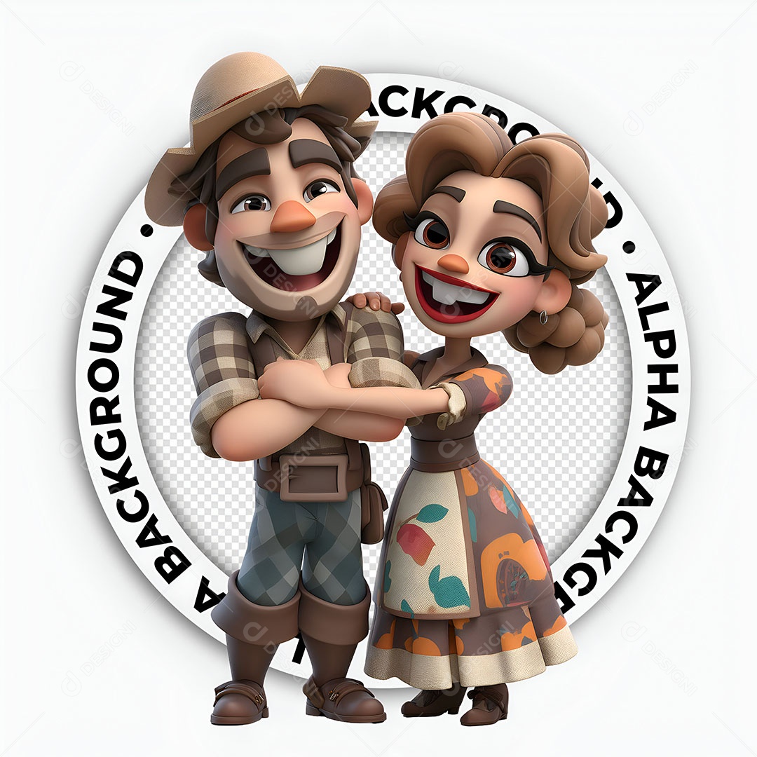 Personagens 3D Casal Caipira para Composição PSD