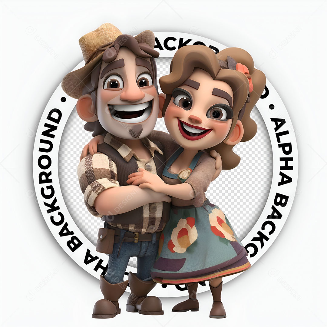 Personagens 3D Casal Caipira para Composição PSD