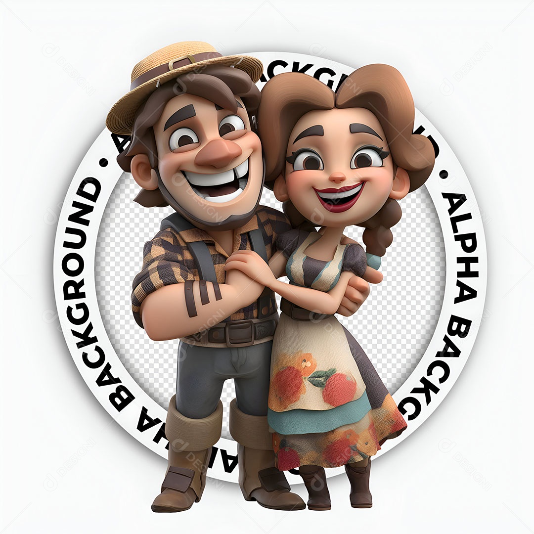 Personagens 3D Casal Caipira para Composição PSD