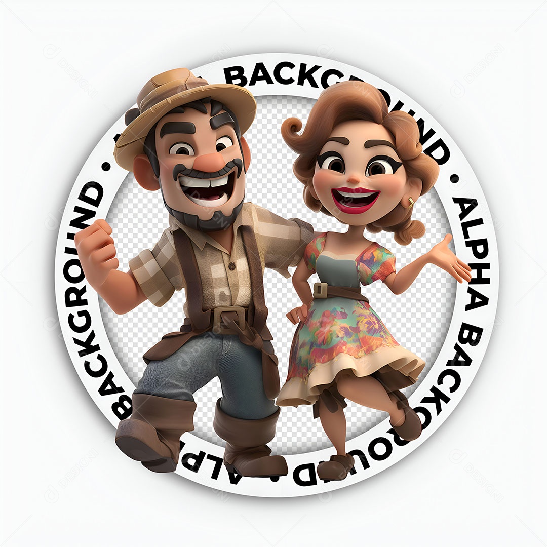 Personagens 3D Casal Caipira para Composição PSD