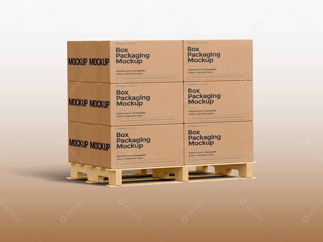 Caixas no Paletes Mockup PSD Editável