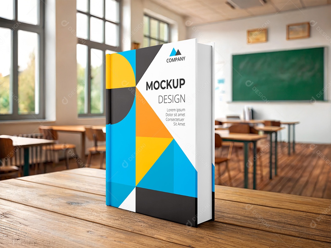 Livro na Mesa da Sala de Aula Mockup PSD Editável