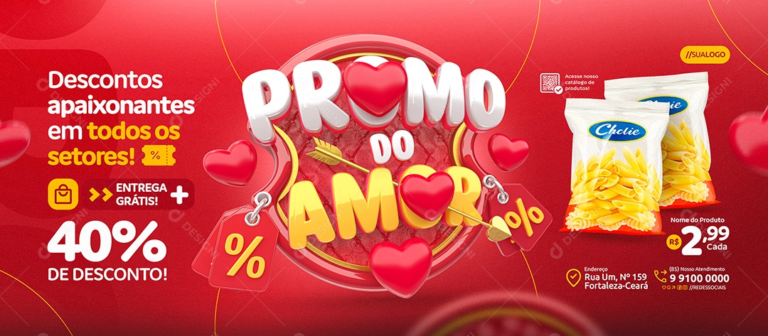 Banner Promo do Amor Supermercado Pacote de Macarrão Social Media PSD Editável