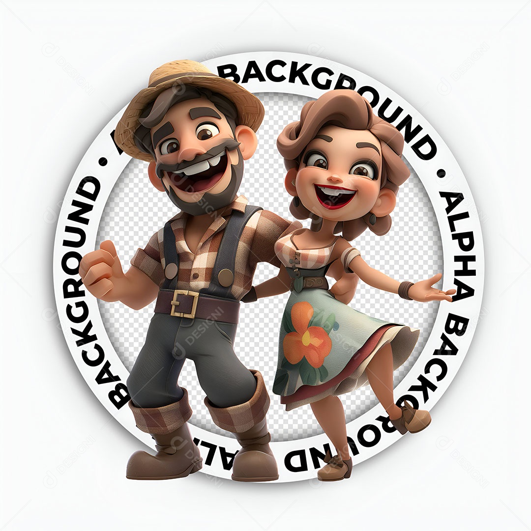 Personagens 3D Casal Caipira para Composição PSD