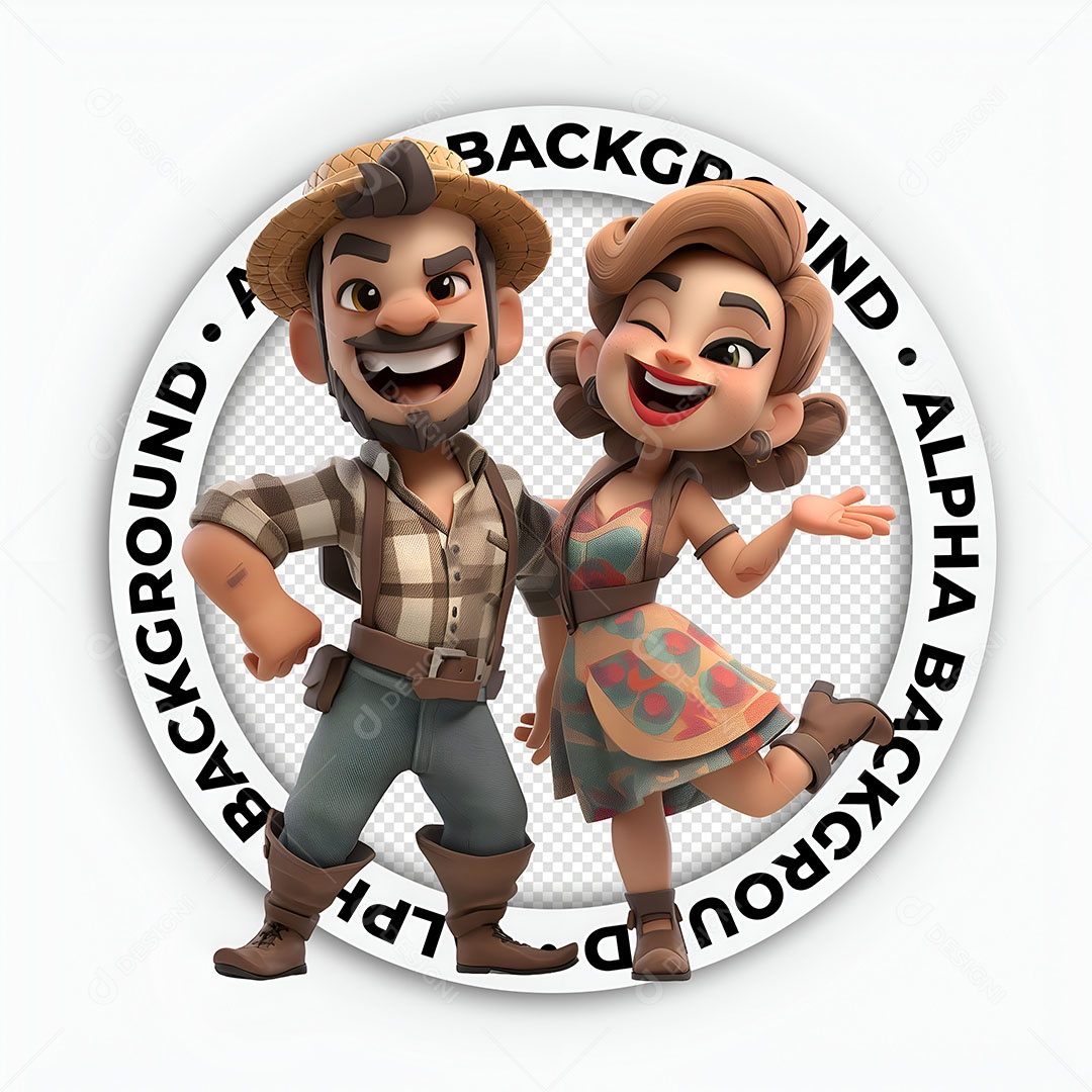 Personagens 3D Casal Caipira para Composição PSD