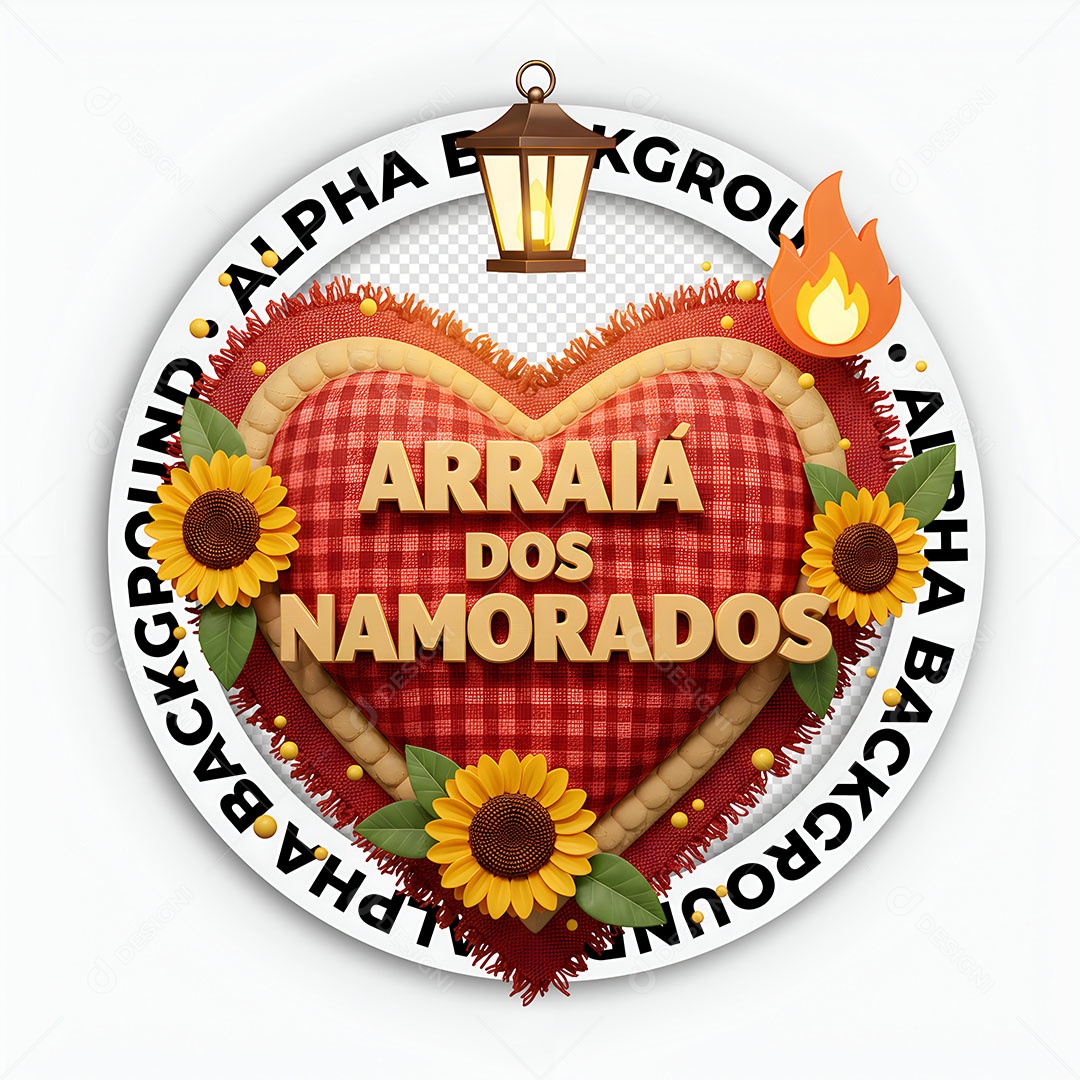Selo 3D Arraiá dos Namorados para Composição PSD