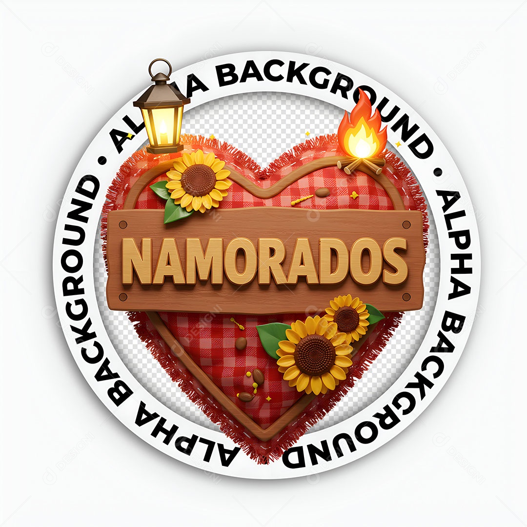 Selo 3D Namorados para Composição PSD