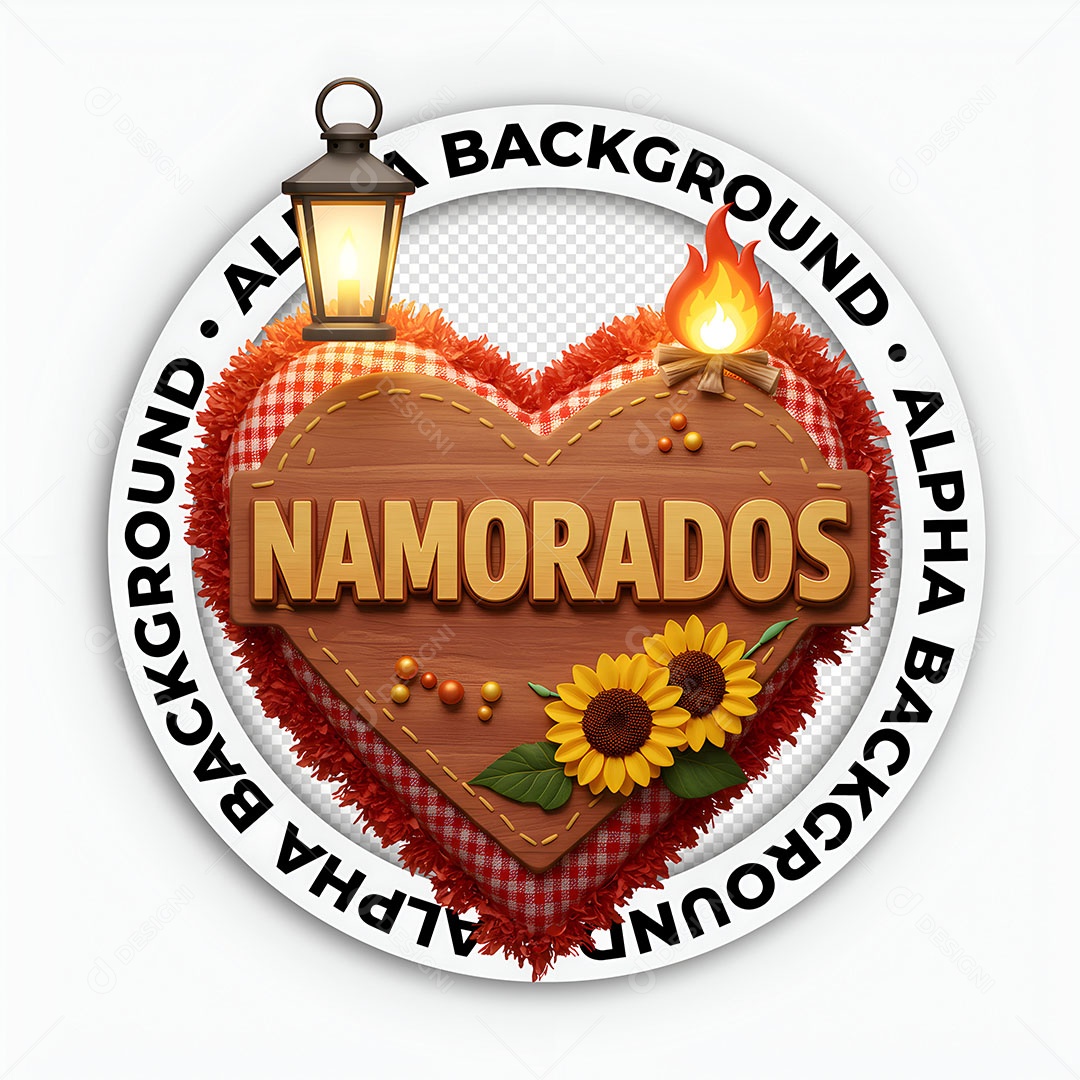 Selo 3D Namorados para Composição PSD