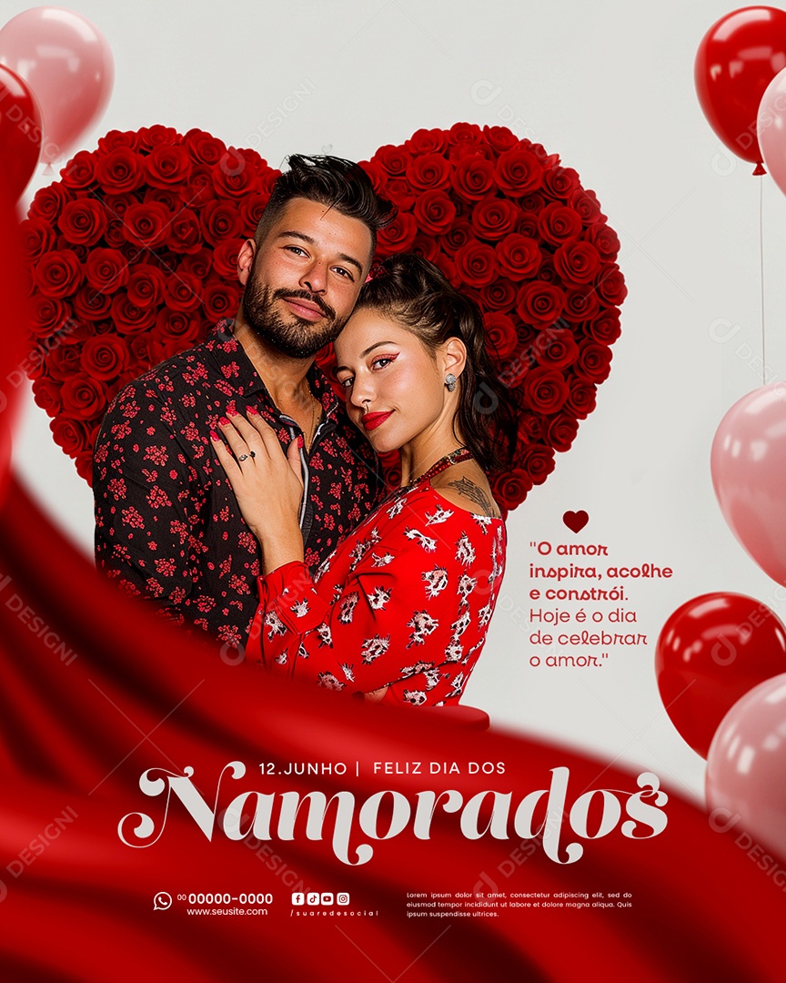 Feliz Dia dos Namorados 12 de junho Social Media PSD Editável