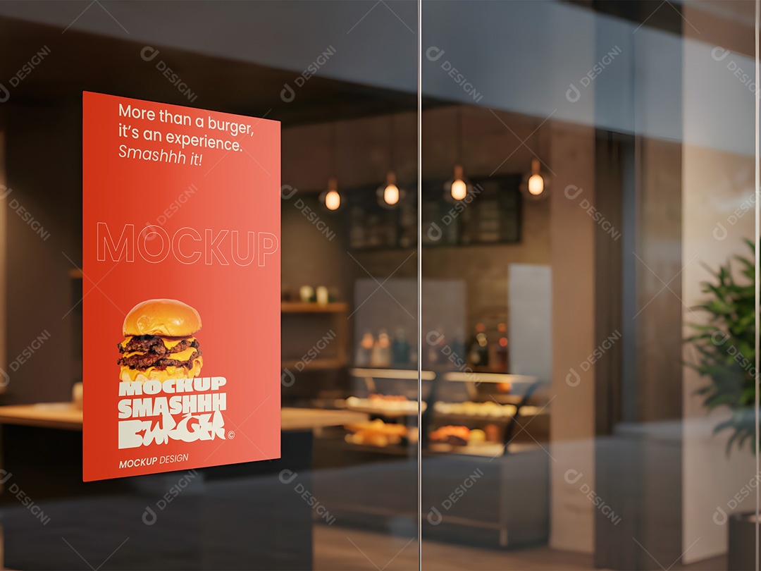 Cartaz na Janela de uma Loja Mockup PSD Editável