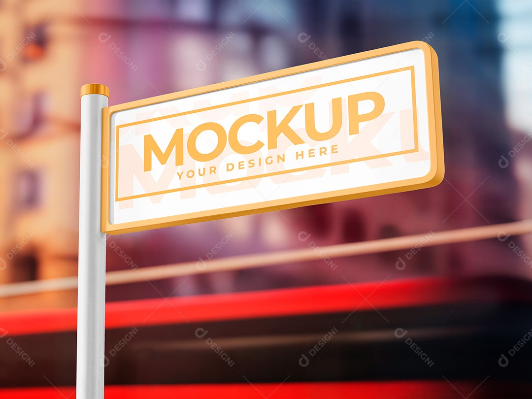 Placa de Rua com Fundo Urbano Mockup PSD Editável