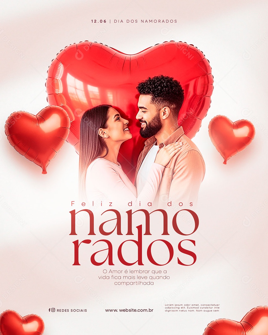 Feliz Dia dos Namorados 12 de junho Social Media PSD Editável