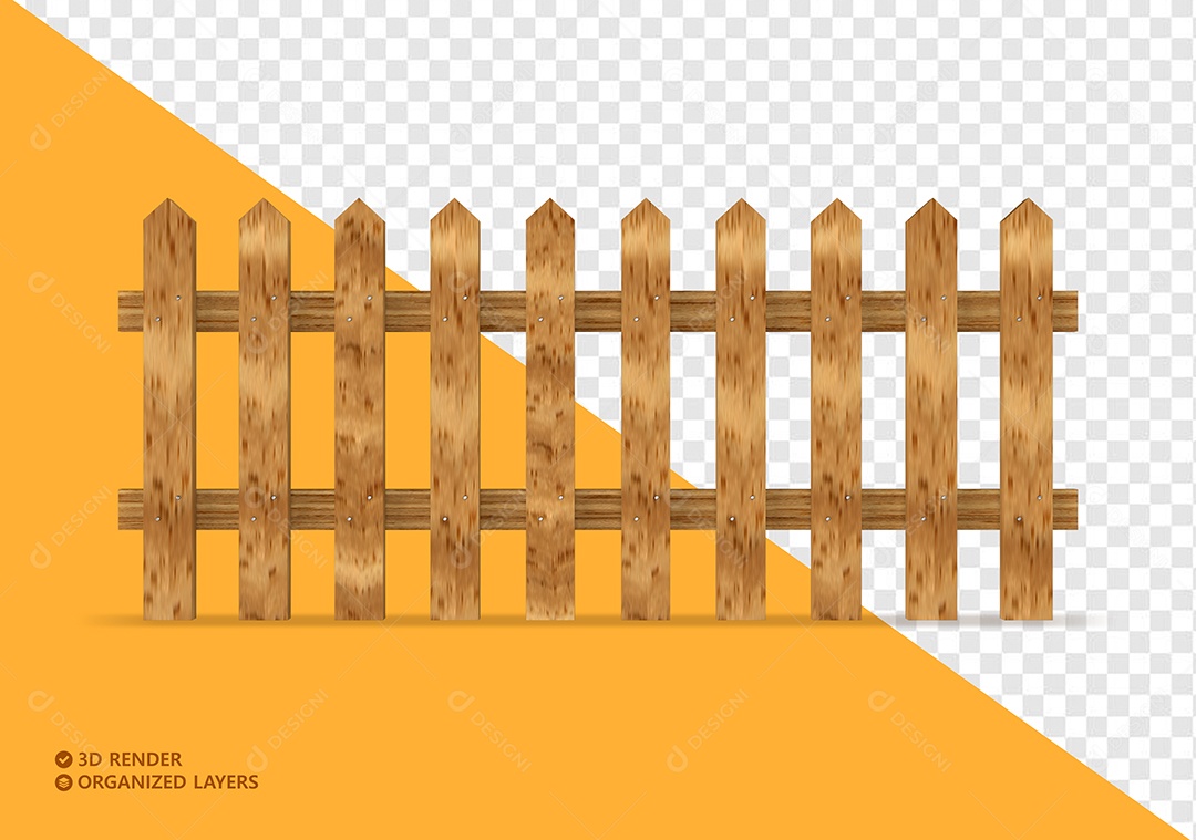 Cerca de Madeira Elemento 3D para Composição PSD