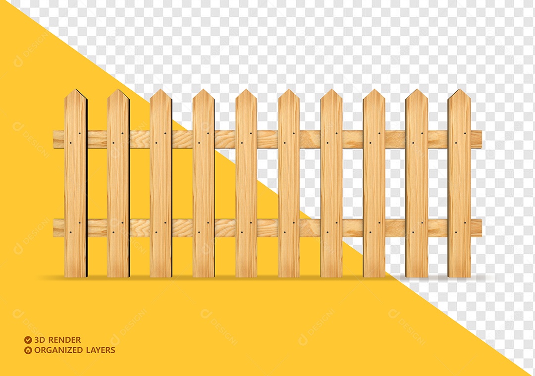 Cerca de Madeira Elemento 3D para Composição PSD
