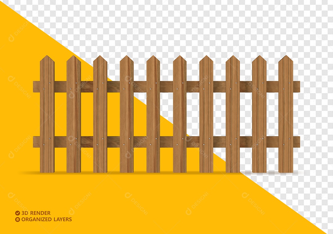 Cerca de Madeira Elemento 3D para Composição PSD
