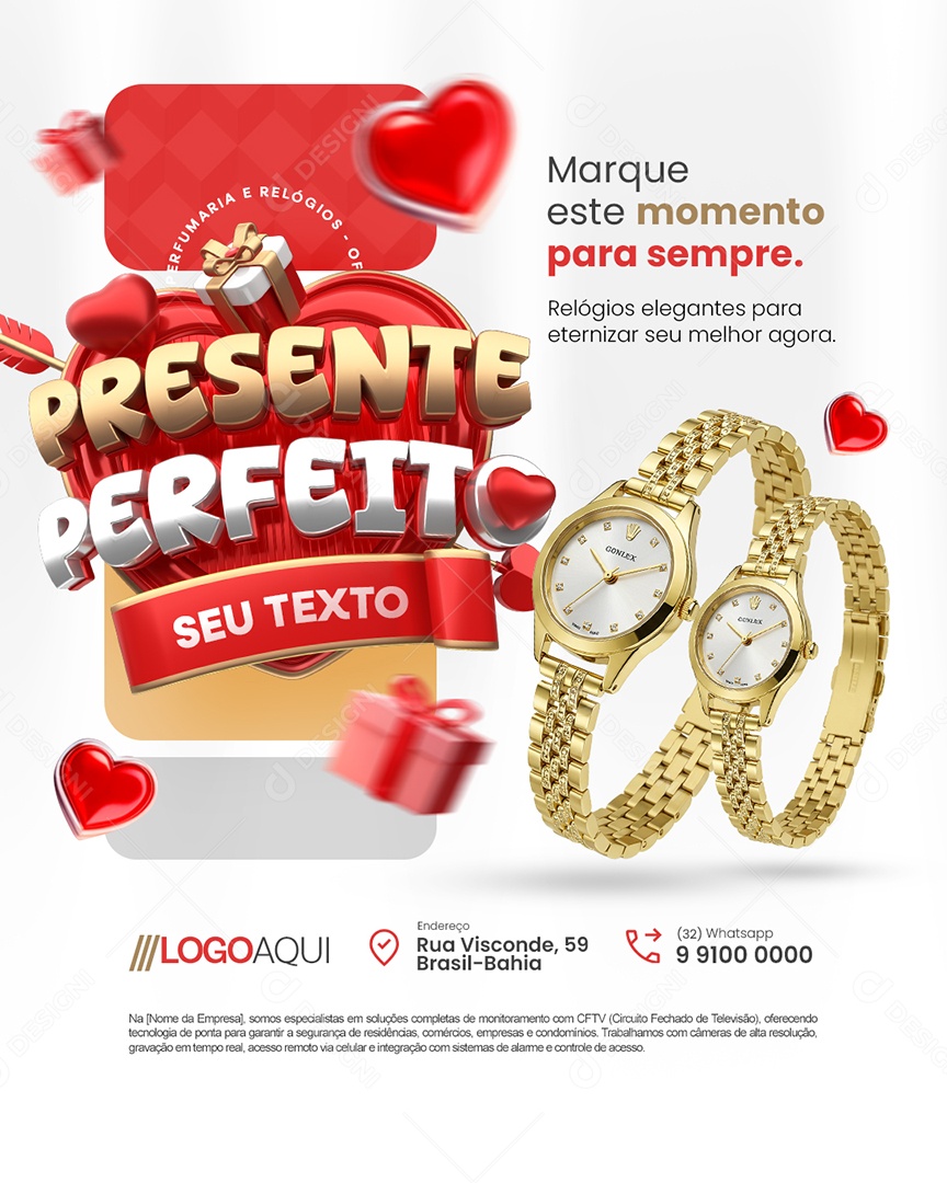Presente Perfeito Dia dos Namorados Relógios Elegantes Social Media PSD Editável