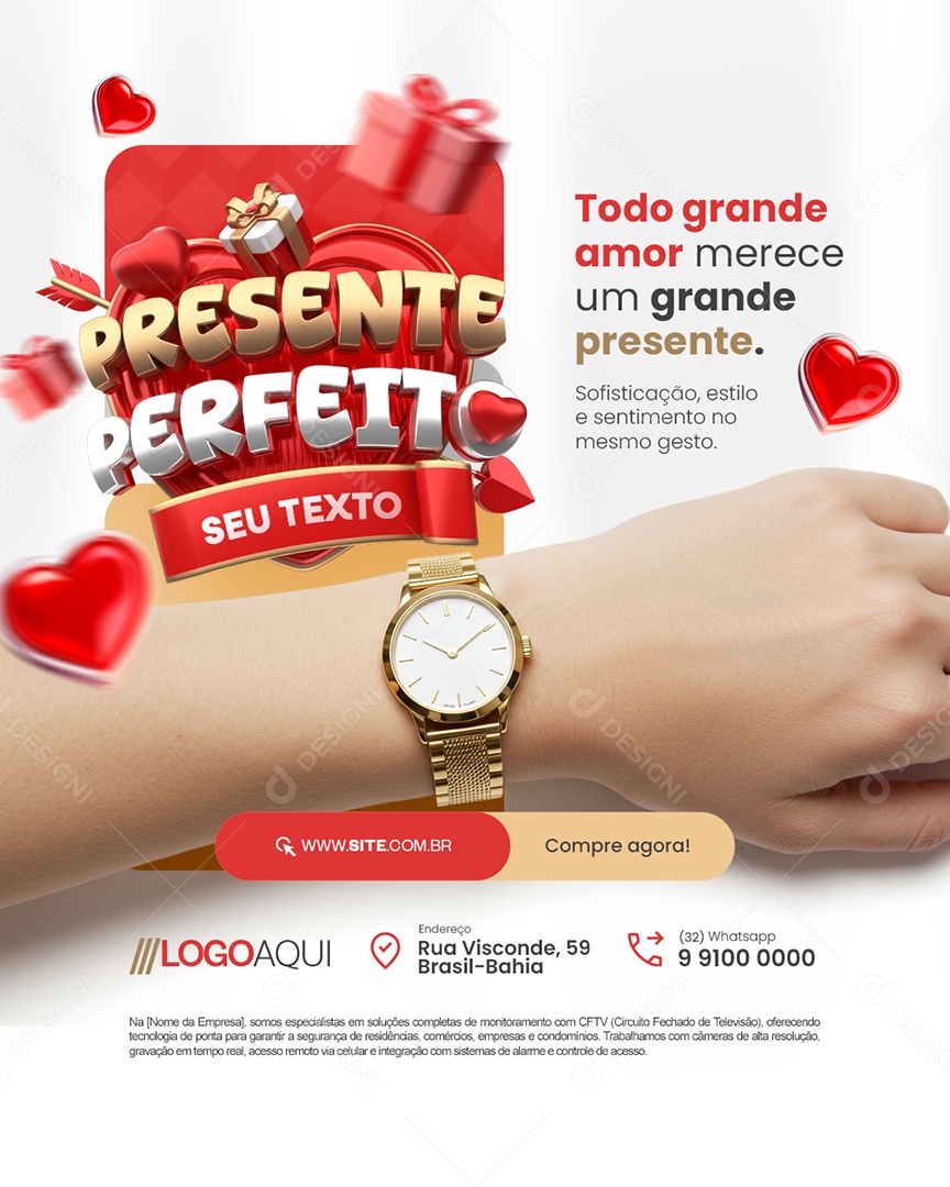 Presente Perfeito Dia dos Namorados Relógio Sofísticação Social Media PSD Editável