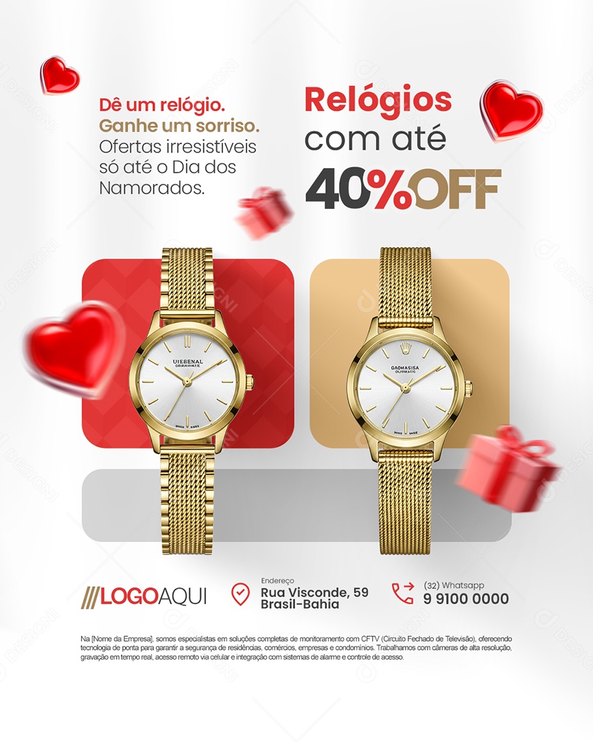 Presente Perfeito Dia dos Namorados Relófios com Até 40% Off Social Media PSD Editável