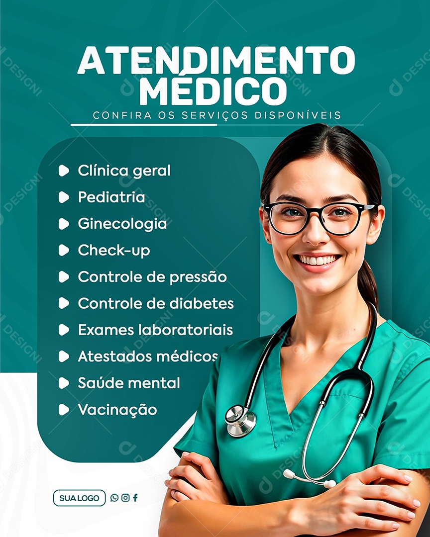 Atendimento Médico Sociais Media PSD Editável