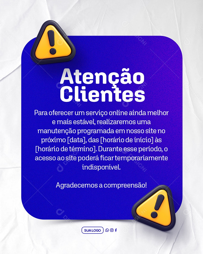Comunicado Atenção Clientes Social Media PSD Editável
