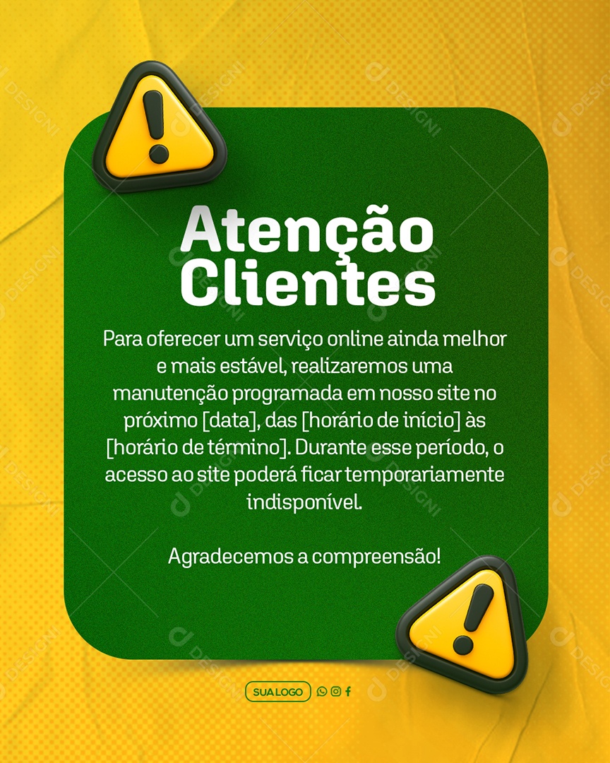 Comunicado Atenção Clientes Social Media PSD Editável