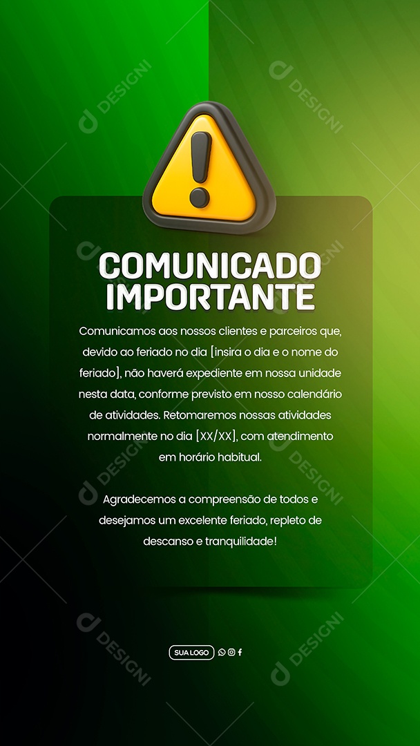Story Comunicado Importante Feriado Social Media PSD Editável