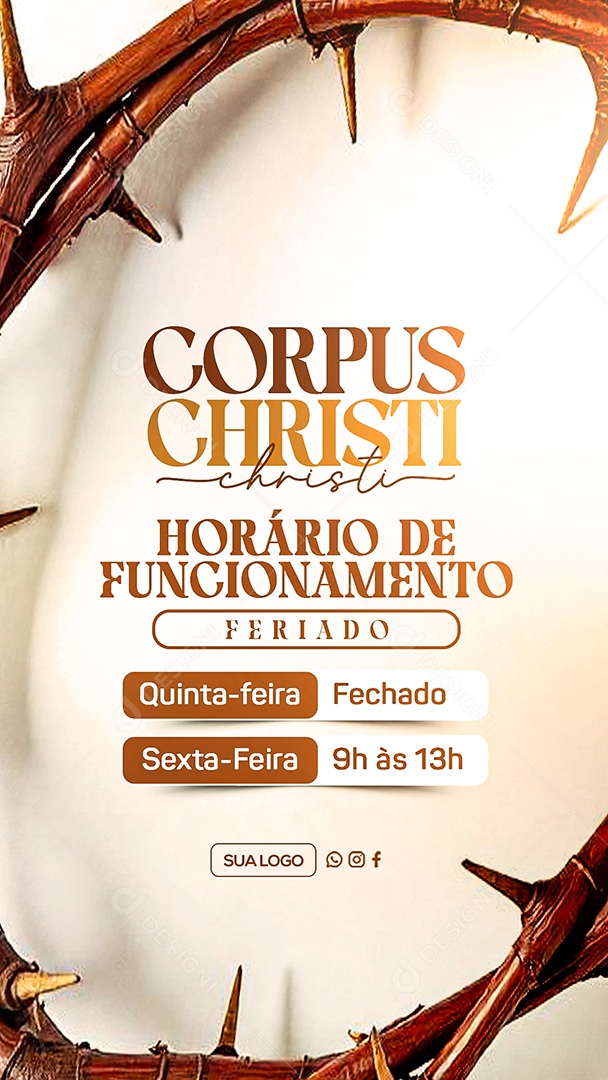 Story Dia de Corpus Christi Aviso de Funcionamento Social Media PSD Editável