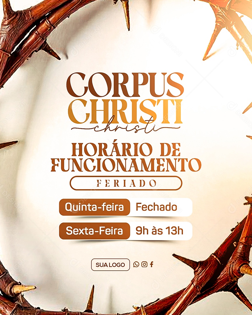 Dia de Corpus Christi Aviso de Funcionamento Social Media PSD Editável