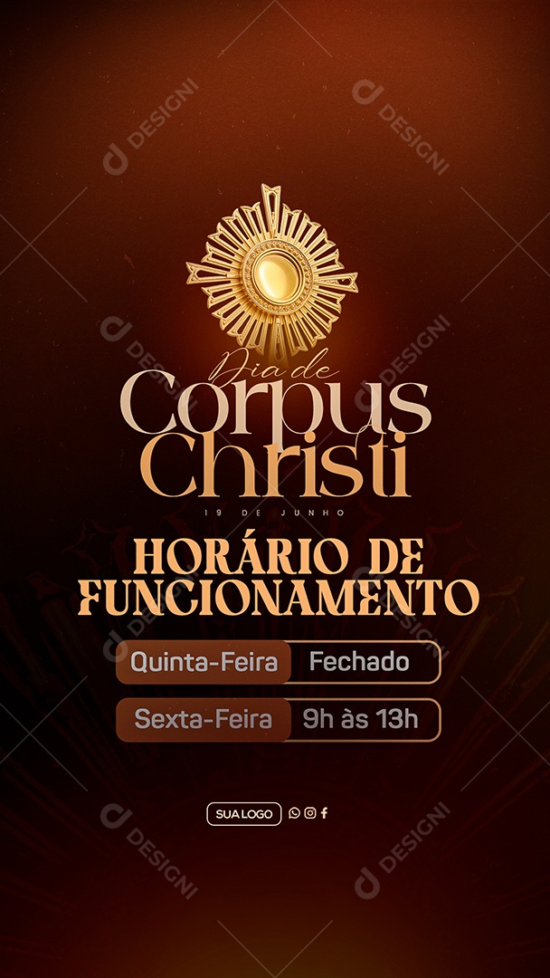 Story Dia de Corpus Christi Aviso de Funcionamento Social Media PSD Editável