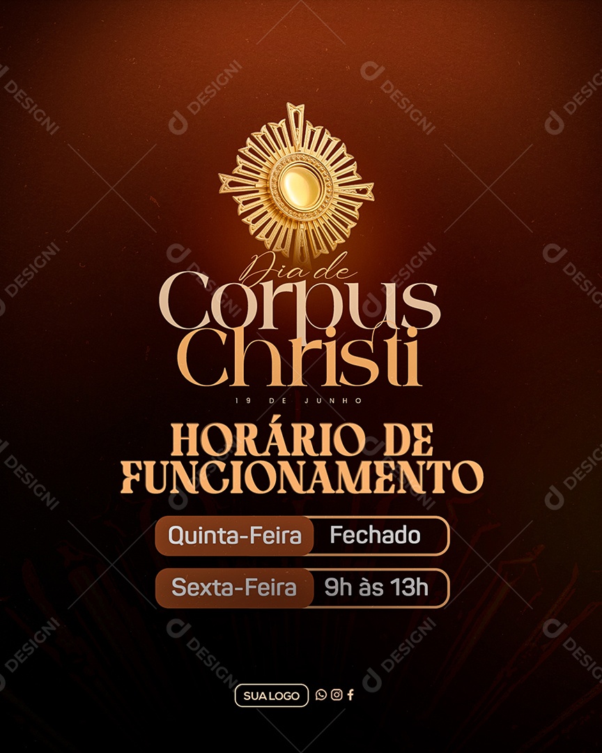 Dia de Corpus Christi Aviso de Funcionamento Social Media PSD Editável
