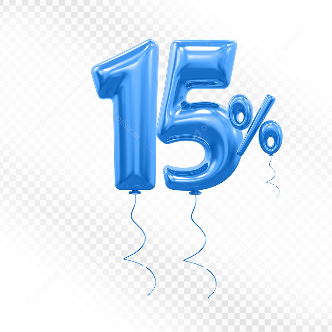 Elemento 3D Balão Azul de Número 15% para Composição PSD