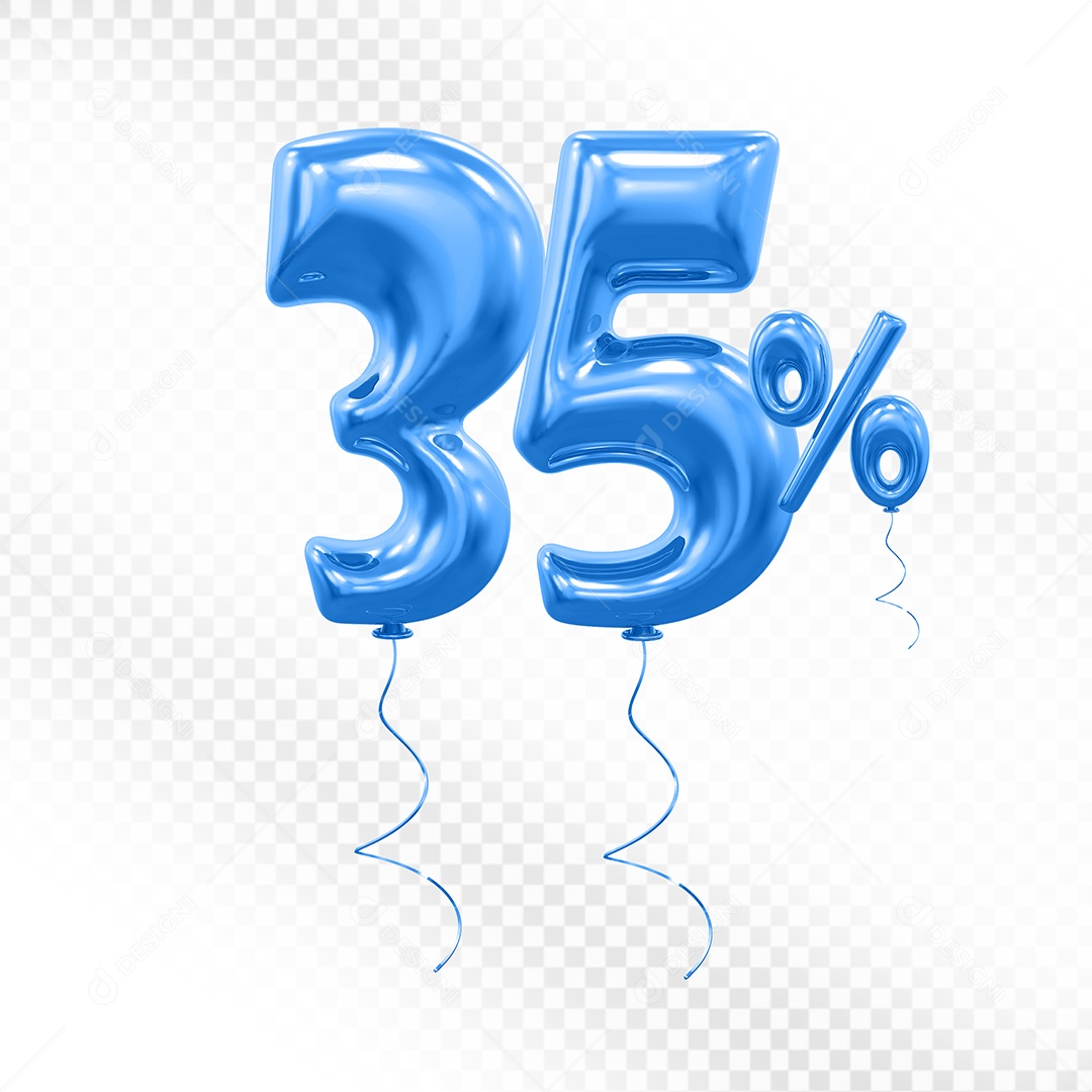 Elemento 3D Balão Azul de Número 35% para Composição PSD
