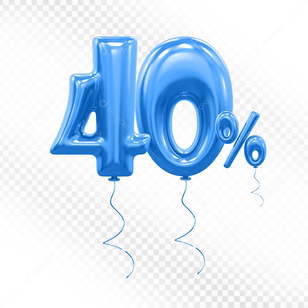 Elemento 3D Balão Azul de Número 40% para Composição PSD