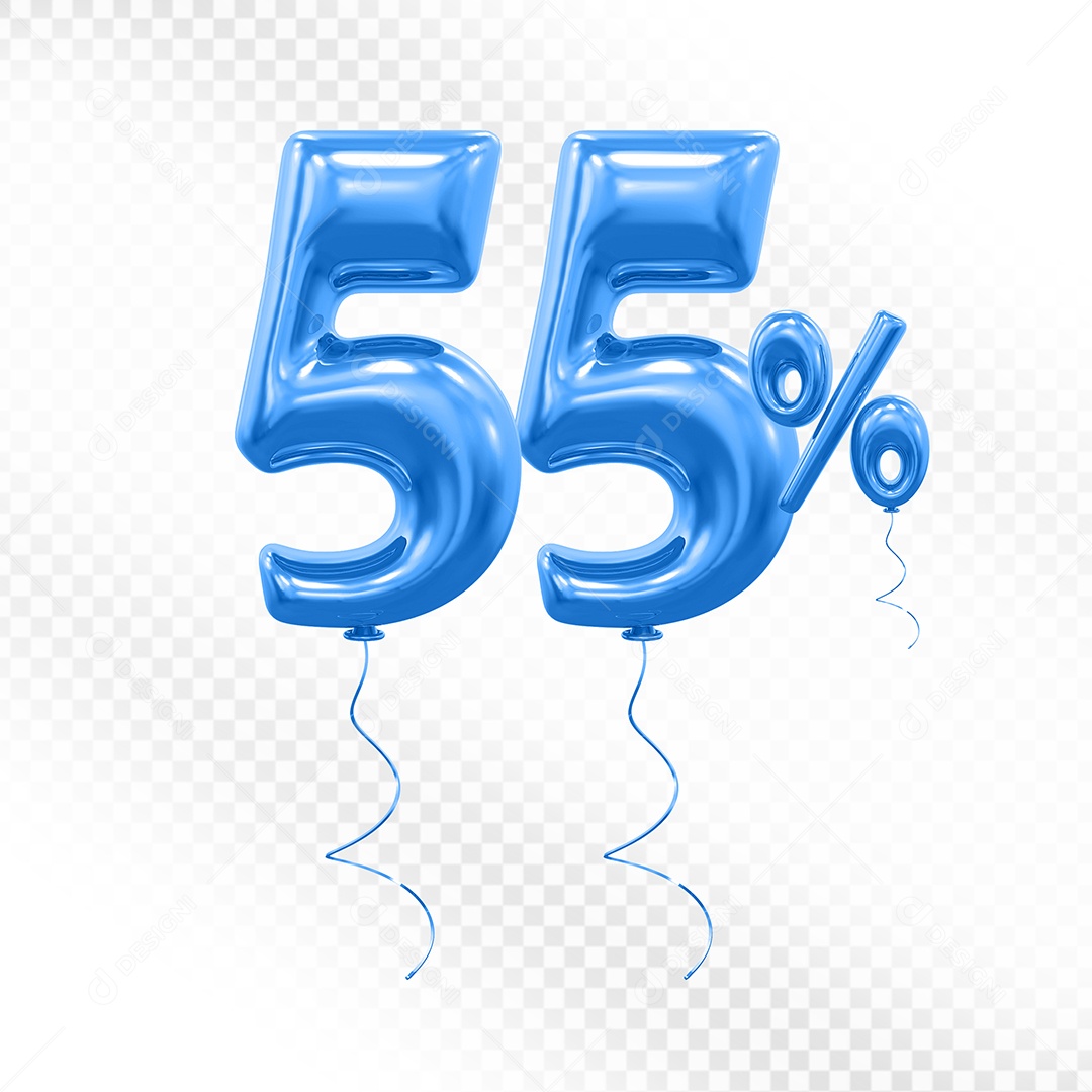 Elemento 3D Balão Azul de Número 55% para Composição PSD