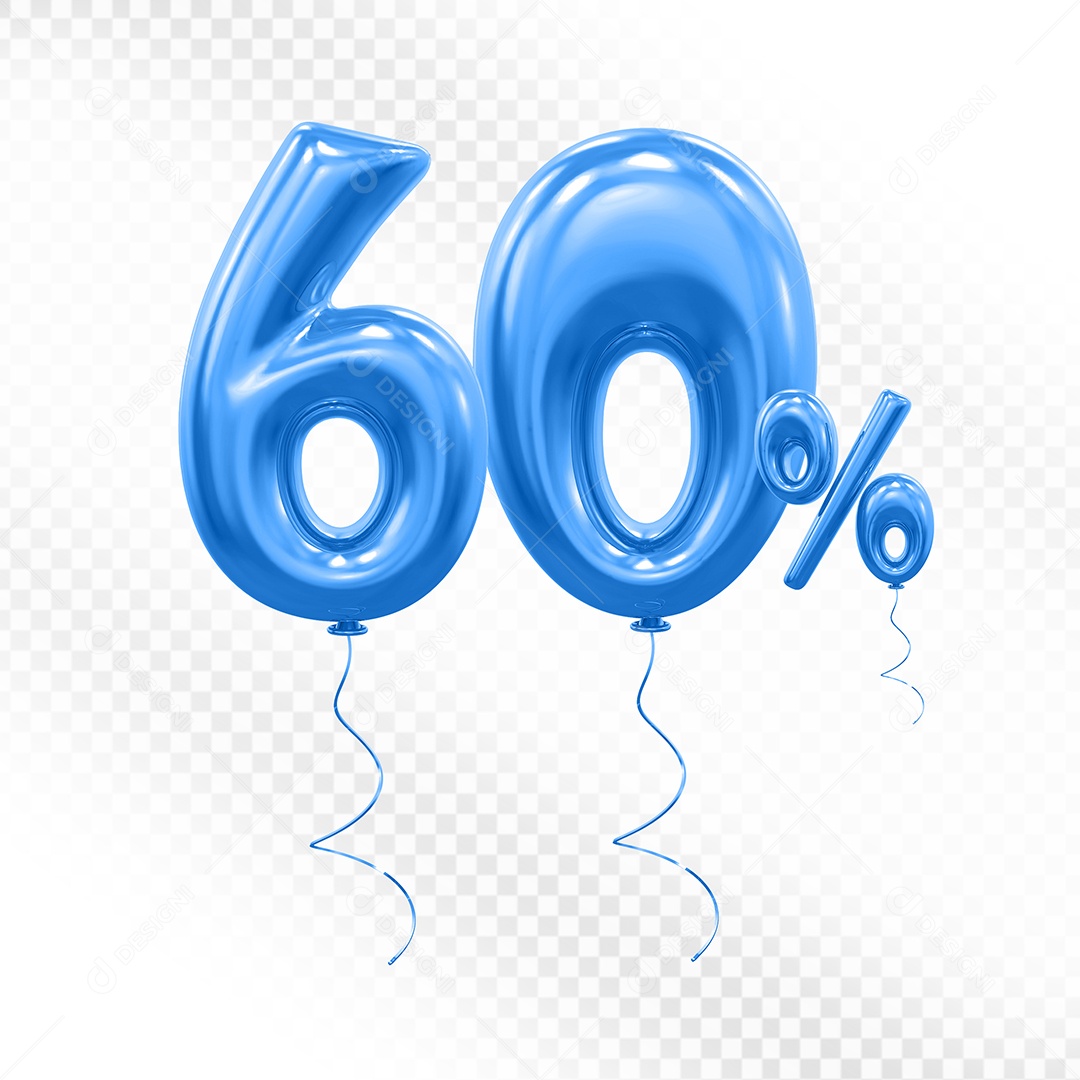 Elemento 3D Balão Azul de Número 60% para Composição PSD