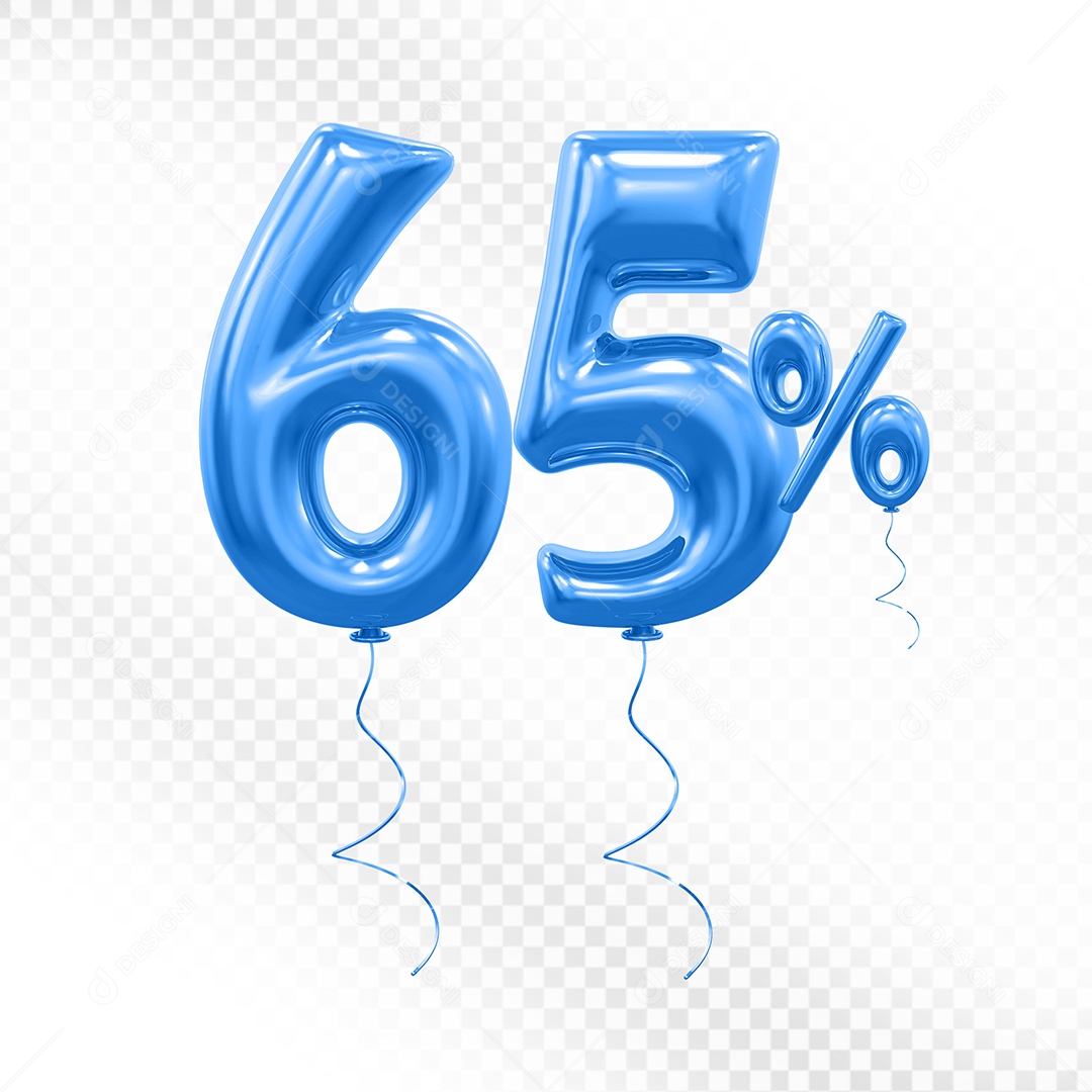 Elemento 3D Balão Azul de Número 65% para Composição PSD