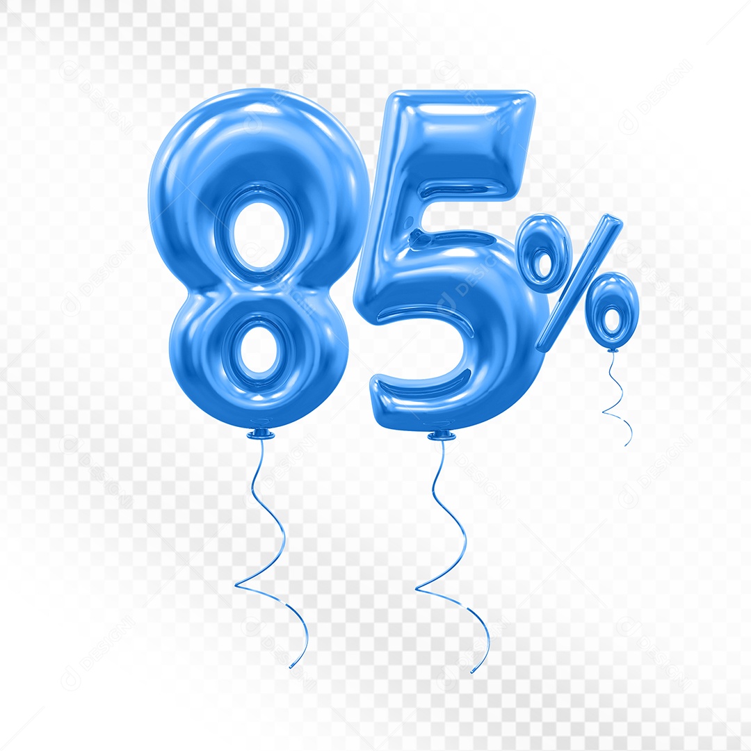 Elemento 3D Balão Azul de Número 85% para Composição PSD