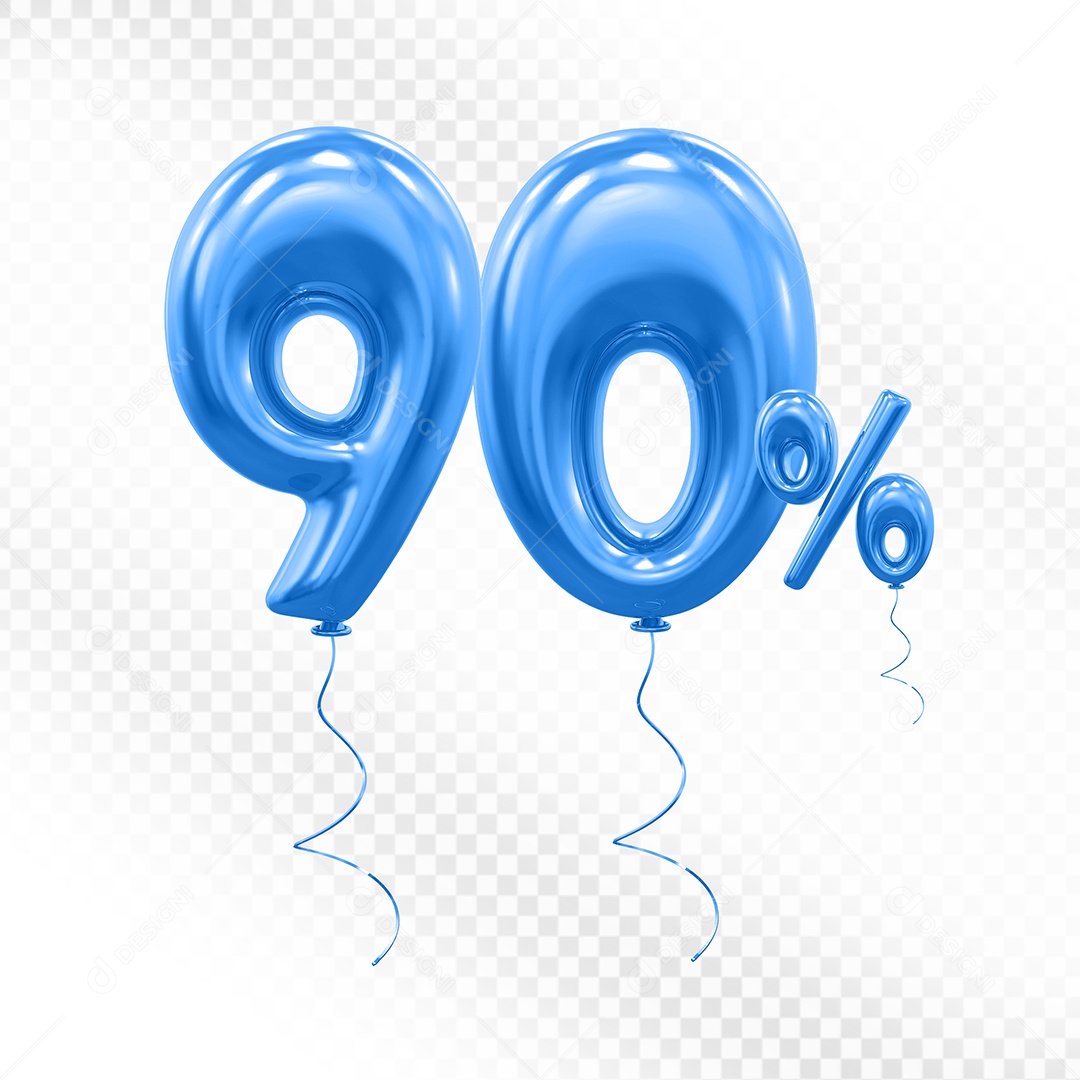 Elemento 3D Balão Azul de Número 90% para Composição PSD