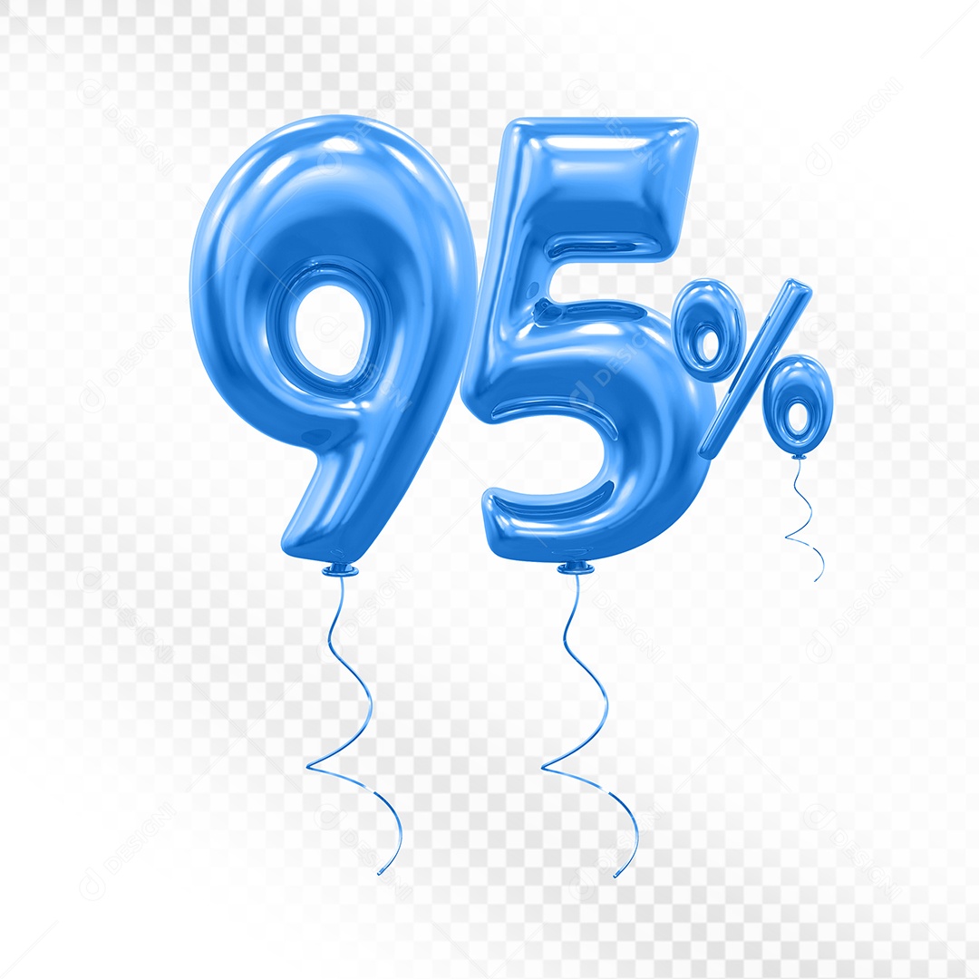 Elemento 3D Balão Azul de Número 95% para Composição PSD